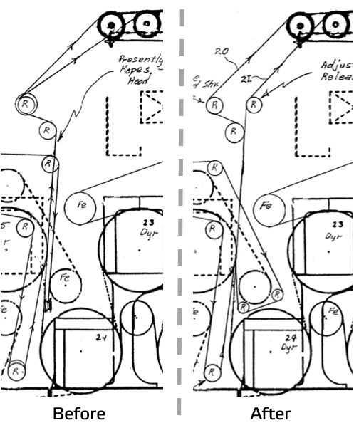 Figure 6 PM2 2nd to 3rd dryer section transfer, before and after rebuild