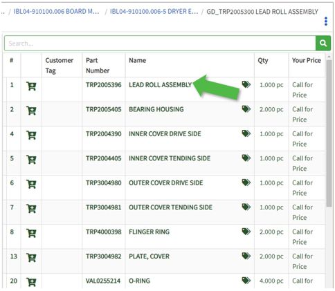 eStore view BOM and select part