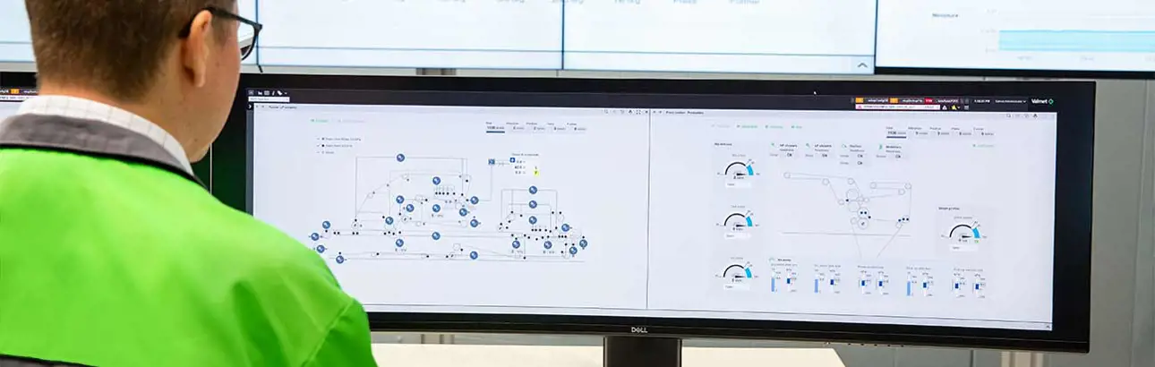 A control room operator controls machines through a distributed control system